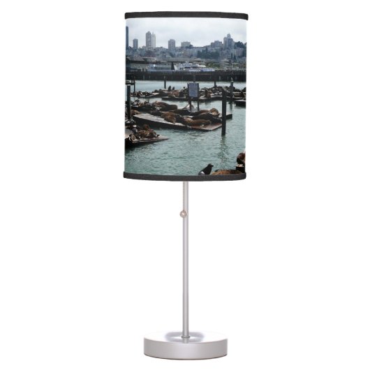 San Francisco and Pier 39 Sea Lions City Skyline Table Lamp (Front)