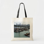 San Francisco and Pier 39 Sea Lions City Skyline Tote Bag