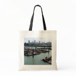 San Francisco and Pier 39 Sea Lions City Skyline Tote Bag