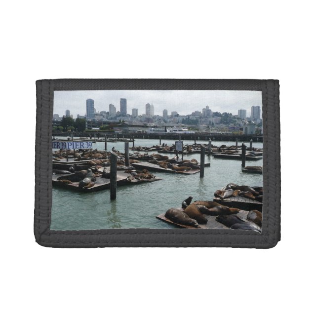 San Francisco and Pier 39 Sea Lions City Skyline Trifold Wallet (Front)