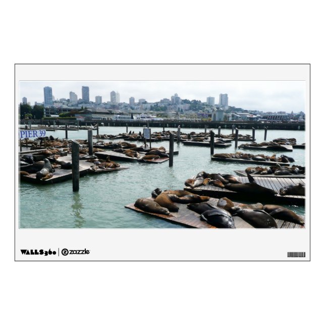 San Francisco and Pier 39 Sea Lions City Skyline Wall Decal (Front)
