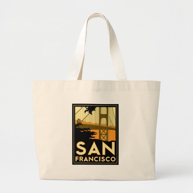 San Francisco Art Deco Travel Poster Large Tote Bag (Front)
