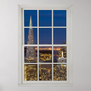 San Francisco at Night Faux Fake White Window Poster