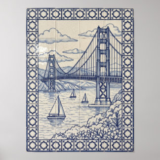 San Francisco Bay Blue Portuguese Azulejo Art Poster