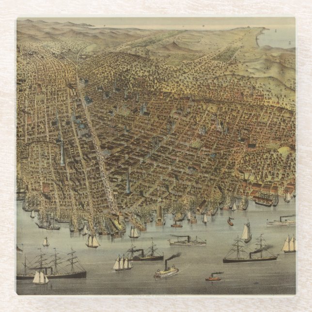 San Francisco Birds eye view Glass Coaster (Front)