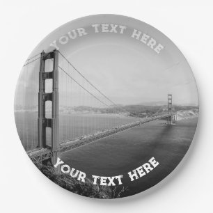 San Francisco Black White Custom Golden Gate Paper Plates