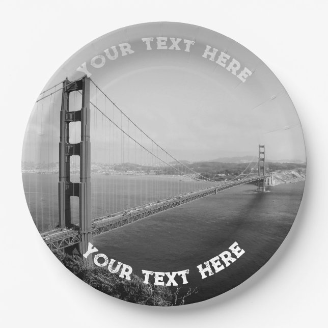 San Francisco Black White Custom Golden Gate Paper Plates (Front)