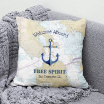 San Francisco Boat Name &amp; Anchor Welcome Aboard Outdoor Pillow