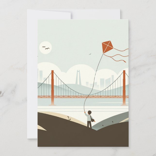 San Francisco Breeze - Child's Kite Flying Holiday Card (Front)