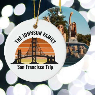 San Francisco Bridge Sunset Custom Photo Christmas Ceramic Ornament