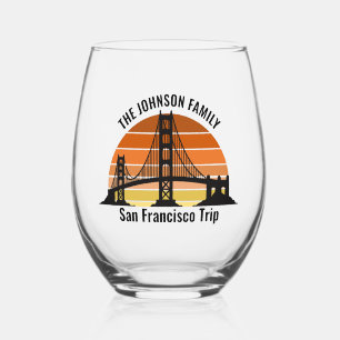 San Francisco Bridge Sunset Custom Trip Souvenir Stemless Wine Glass