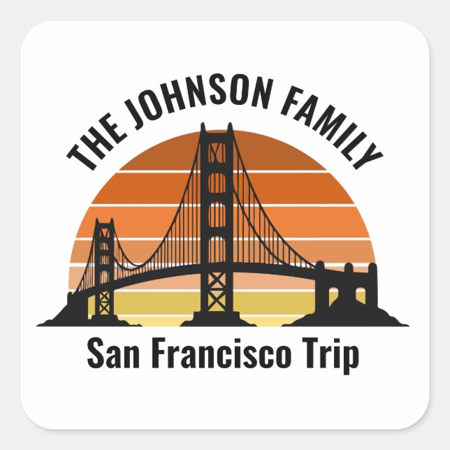 San Francisco Bridge Sunset Custom Vacation Square Sticker (Front)