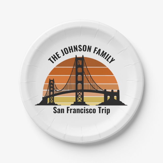 San Francisco Bridge Sunset Personalized Party Paper Plates (Front)