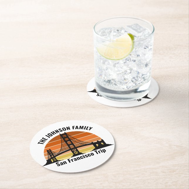 San Francisco Bridge Sunset Personalized Party Round Paper Coaster (Insitu)
