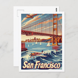 San Francisco Bridge Vintage Famous Travel Place Postcard