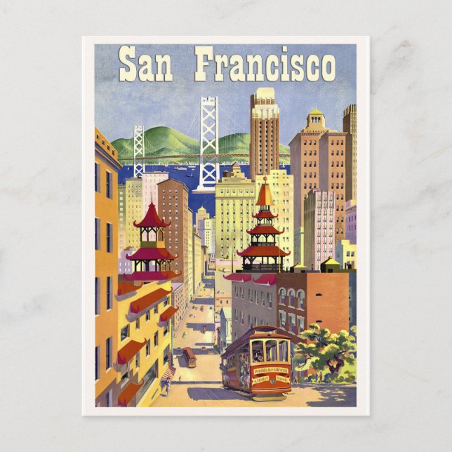 San Francisco buildings, street center, tramway Postcard (Front)