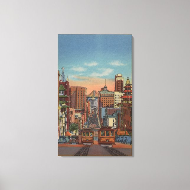 San Francisco, CA - Cable Cars going up Canvas Print (Front)