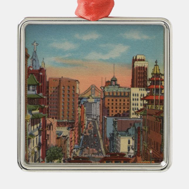 San Francisco, CA - Cable Cars going up Metal Ornament (Front)