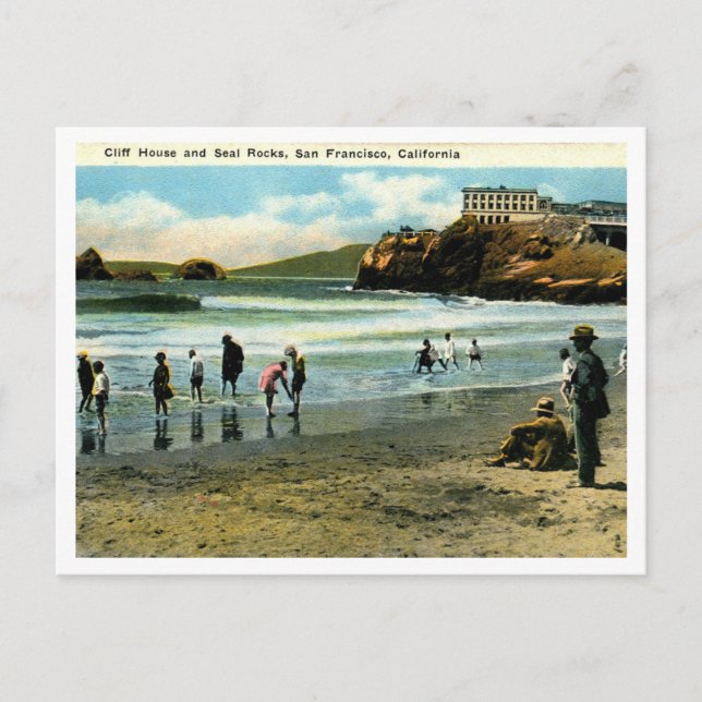 San Francisco CA Cliff House and Rocks 1920s Postcard (Front)