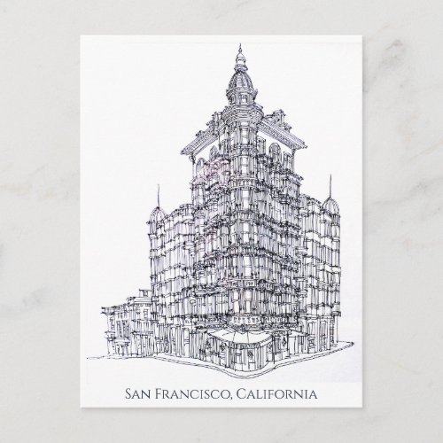 San Francisco CA  Columbus Tower Drawing Postcard