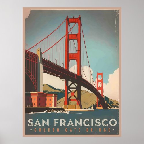 San Francisco CA _ Golden Gate Bridge vintage Poster