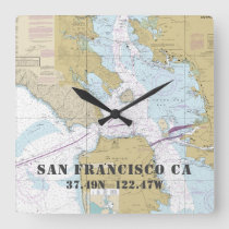 San Francisco CA Latitude Longitude Nautical Chart Square Wall Clock