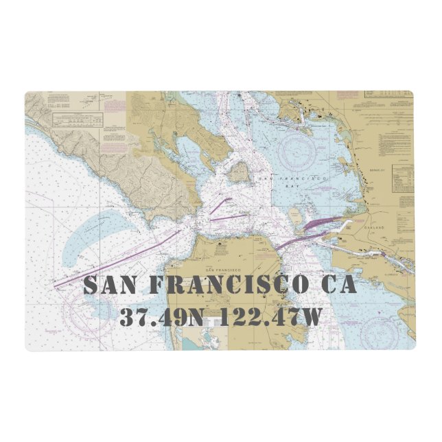 San Francisco CA Latitude Longitude Nautical Placemat (Front)
