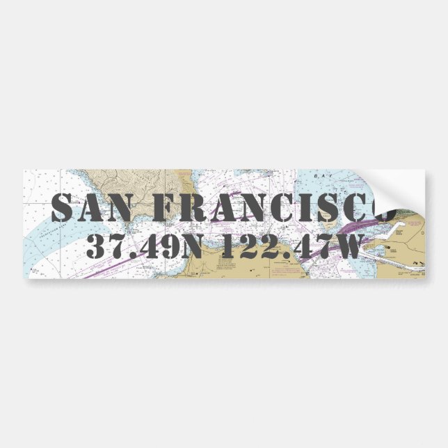San Francisco CA Latitude Longitude Navigation Bumper Sticker (Front)
