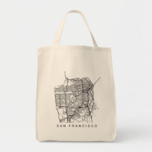 San Francisco CA Minimalist City Street Map Dark Tote Bag