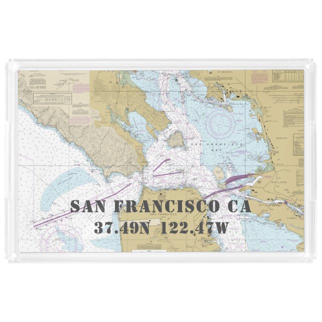 San Francisco CA  Nautical Chart Latitude Longitud Acrylic Tray (Front)