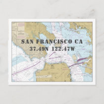San Francisco CA Nautical Chart Latitude Longitude Postcard