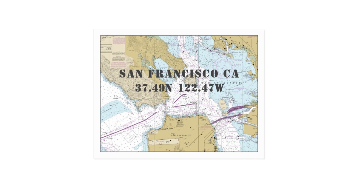 San Francisco CA Nautical Chart Latitude Longitude Postcard