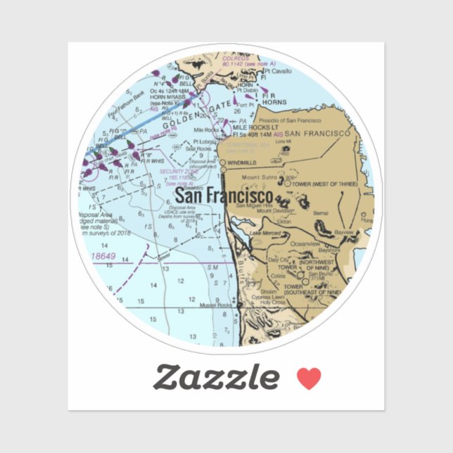 San Francisco CA Nautical Chart Sticker (Sheet)