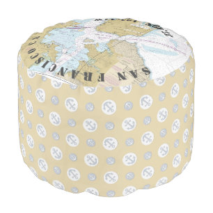 San Francisco CA Nautical Theme Teal/Tan Anchors Pouf