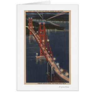 San Francisco, CA - Night View of Golden Gate Cards