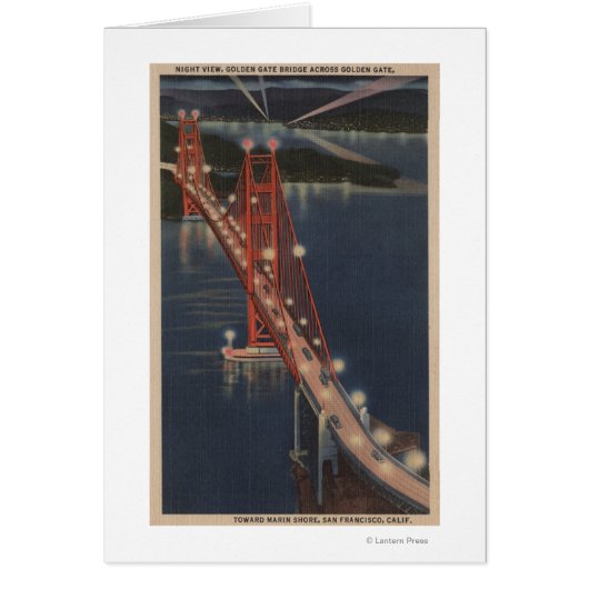 San Francisco, CA - Night View of Golden Gate Cards (Front)
