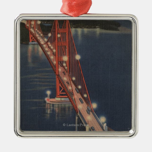 San Francisco, CA - Night View of Golden Gate Metal Ornament (Front)