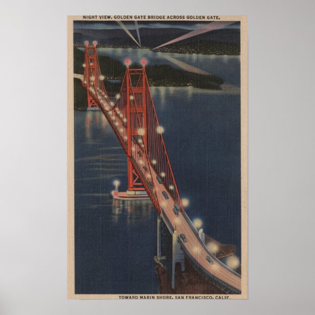San Francisco, CA - Night View of Golden Gate Poster (Front)