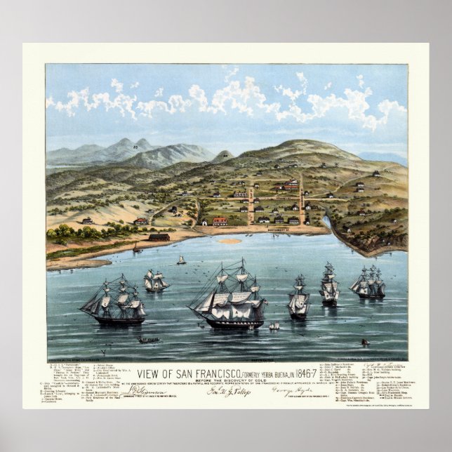 San Francisco, CA Panoramic Map - 1847 Poster (Front)