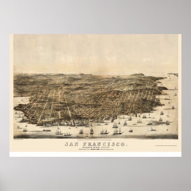 San Francisco, CA Panoramic Map - 1864   Poster (Front)
