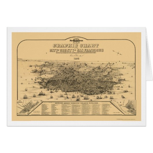 San Francisco, CA Panoramic Map - 1875 Cards (Front Horizontal)