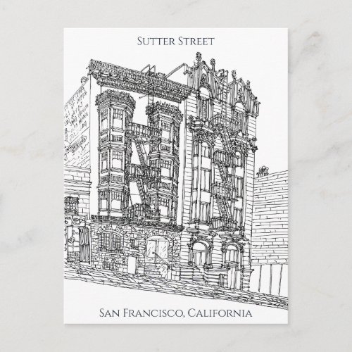 San Francisco CA  Sutter Street Drawing Postcard