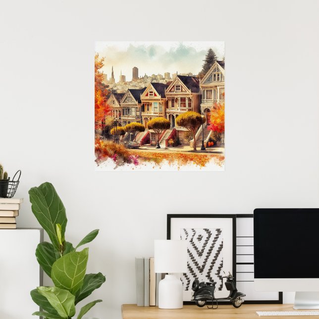 San Francisco CA Victorian Homes in Autumn  Poster (Home Office)