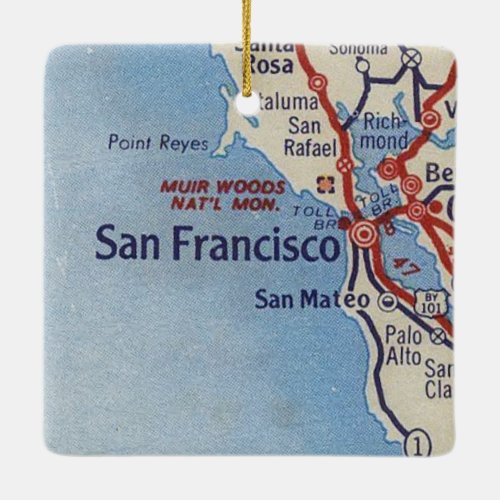 San Francisco CA Vintage Map Ceramic Ornament