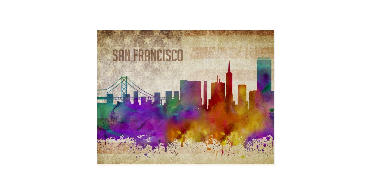 San Francisco Ca Watercolor City Skyline Postcard Zazzle Com A collection of the top 38 san francisco skyline wallpapers and backgrounds available for download for free. san francisco ca watercolor city skyline postcard zazzle com