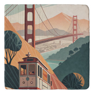 San Francisco Cable Car Art Poster Trivet