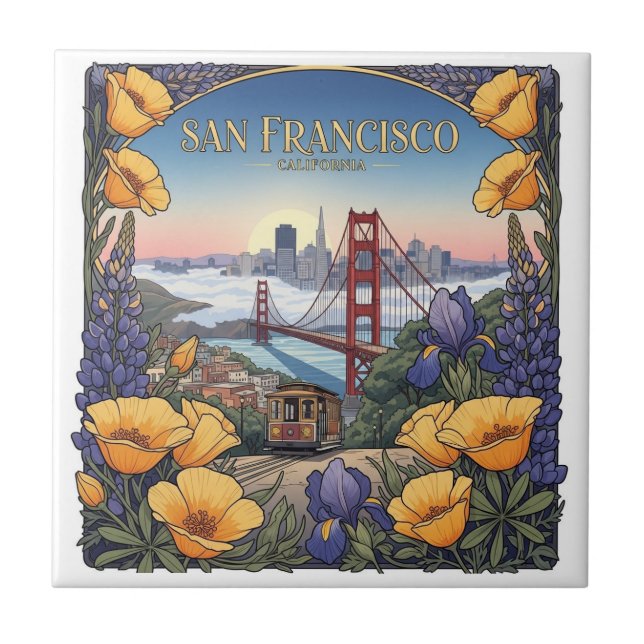 San Francisco Cable Car Postcard Ceramic Tile (Front)