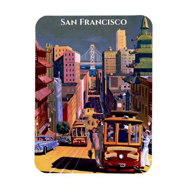 San Francisco Cable Car Retro Vintage Travel Magnet (Vertical)