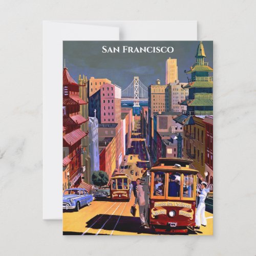 San Francisco Cable Car Retro Vintage Travel Note Card