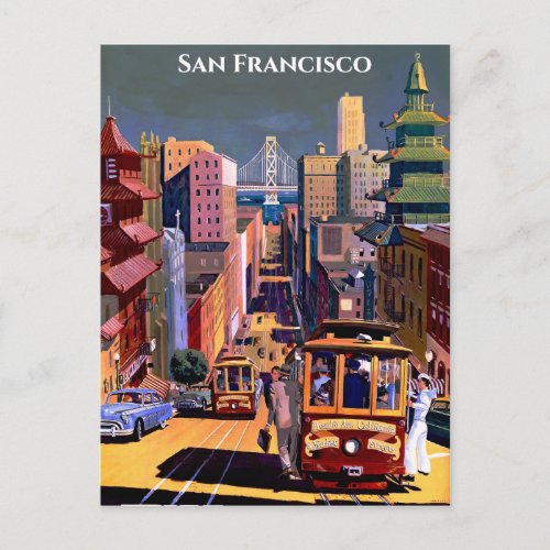 San Francisco Cable Car Retro Vintage Travel Postcard